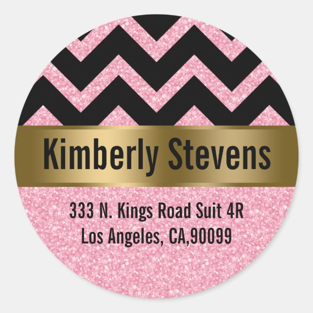 Sticker Rond Parties scintillant rose clair noir Chevron or Acc (Devant)