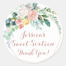 Sticker Rond Parties scintillant Rose d'aquarelle or rose Sweet