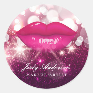 Sticker Rond Parties scintillant rose étincelant Rouge Lips maq