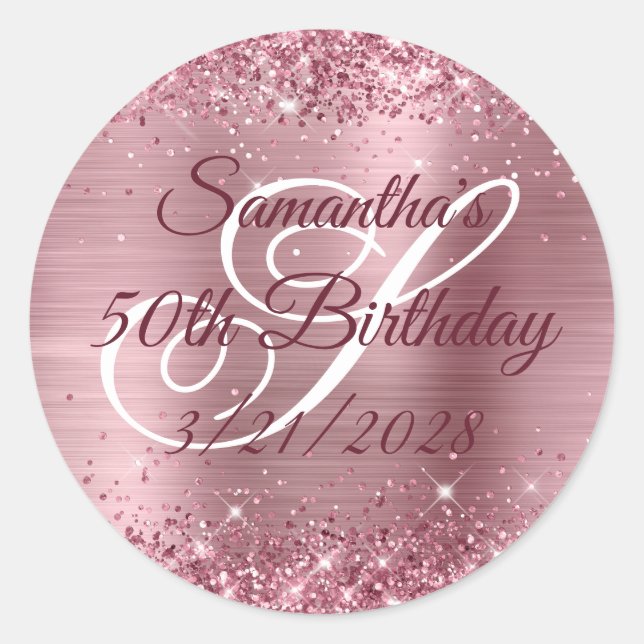 Sticker Rond Parties scintillant rose étincelante Phuile 50e an (Devant)