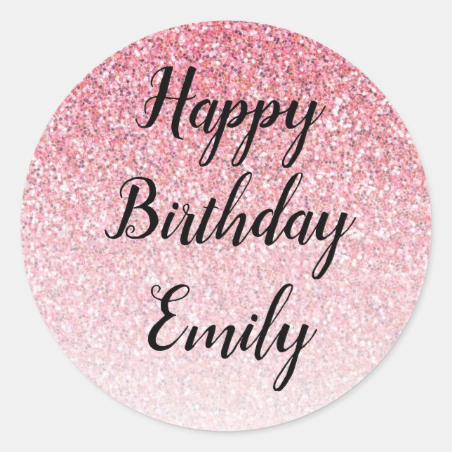 Sticker Rond Parties scintillant rose Glam Joyeux anniversaire (Devant)