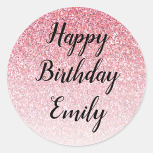 Sticker Rond Parties scintillant rose Glam Joyeux Anniversaire 