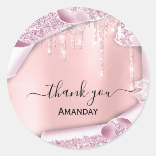 Sticker Rond Parties scintillant rose gouttes nuptiale Sweet16e