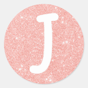 Sticker Rond Parties scintillant rose J initiale