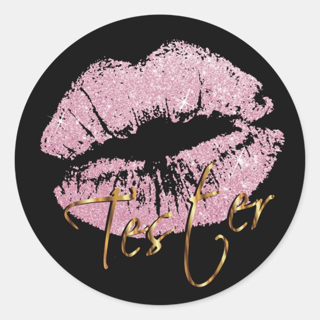 Sticker Rond Parties scintillant rose lèvres sur noir - Tester (Devant)