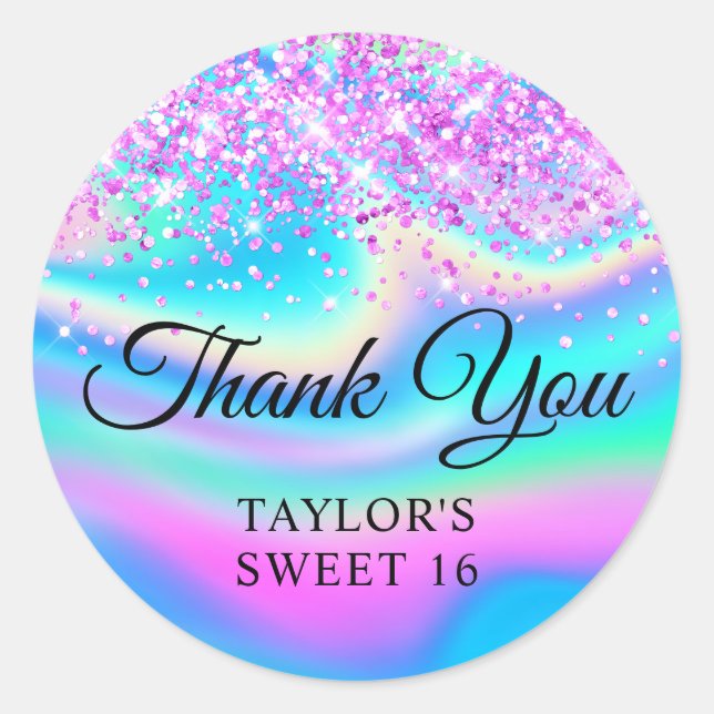 Sticker Rond Parties scintillant rose magenta Iridescente Sweet (Devant)