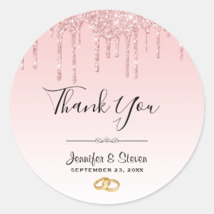 Sticker Rond Parties scintillant rose Mariage moderne Merci  