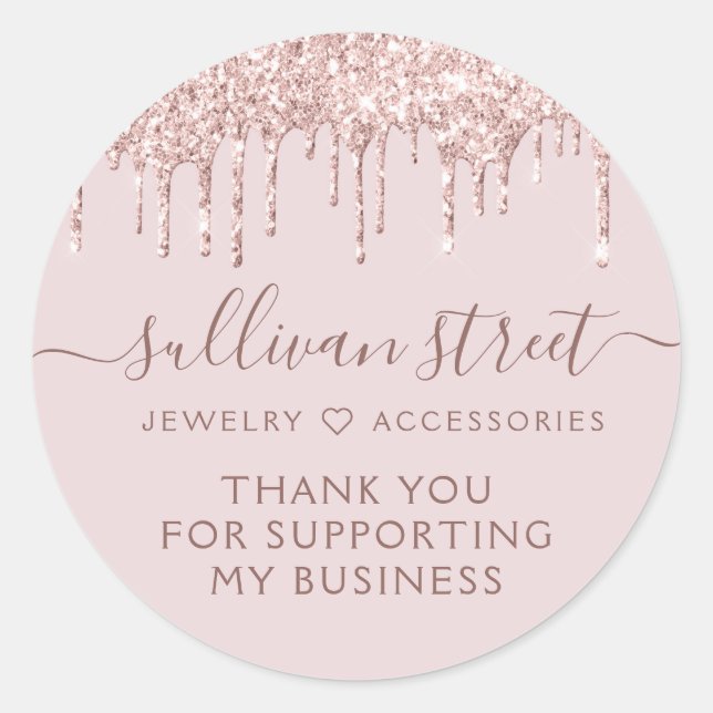Sticker Rond Parties scintillant rose  Merci des petites entrep (Devant)