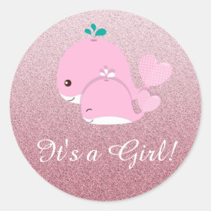Sticker Rond Parties scintillant rose ombre C'est une fille Bab
