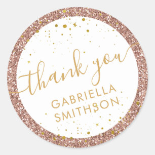 Sticker Rond Parties scintillant Rose or Merci