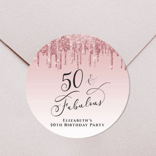Sticker Rond Parties scintillant rose or rose 50e anniversaire