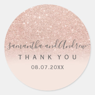 Sticker Rond parties scintillant rose or rose vif Merci