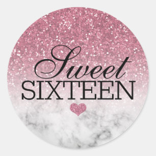 Sticker Rond Parties scintillant rose pâle/marbre doux 16