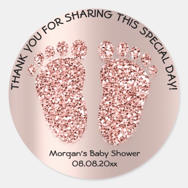 Sticker Rond Parties scintillant rose Peau Pieds Baby shower Fa (Devant)