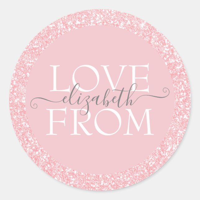 Sticker Rond Parties scintillant rose personnalisée avec nom d' (Devant)