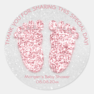 Sticker Rond Parties scintillant rose Pieds Baby shower Favoris