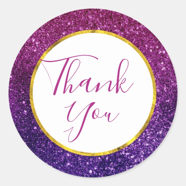 Sticker Rond Parties scintillant rose pourpre brillant Merci pi (Devant)