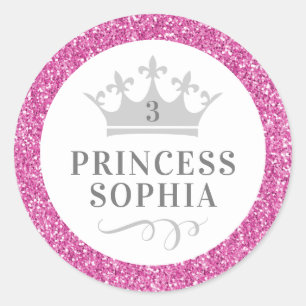Sticker Rond Parties scintillant rose princesse Anniversaire Fa