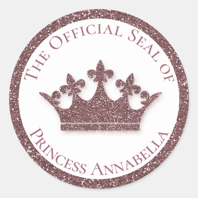 Sticker Rond Parties scintillant rose Princesse Couronne Nom pe (Devant)