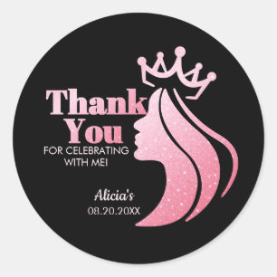Sticker Rond Parties scintillant rose Reine Noir Anniversaire M