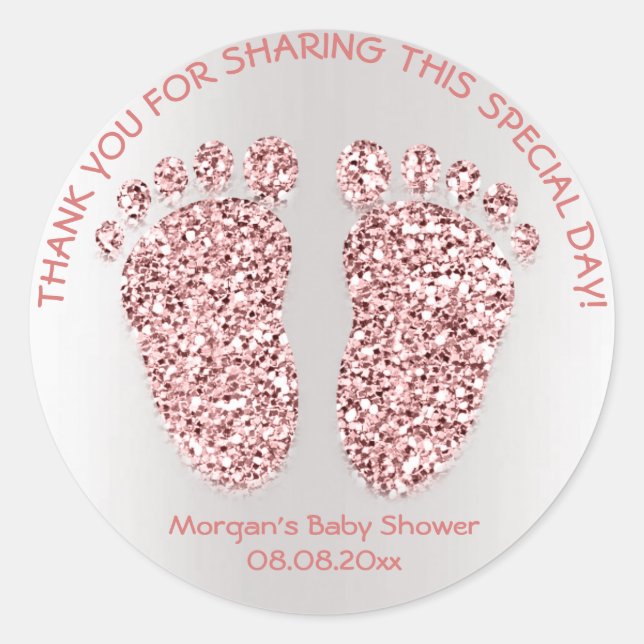 Sticker Rond Parties scintillant rose rose Pieds Baby shower Fa (Devant)