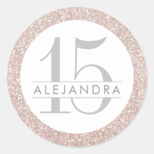 Sticker Rond Parties scintillant rose vif Quince Años Favoriser