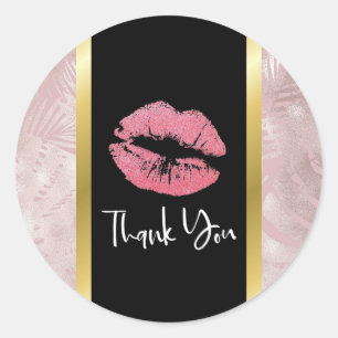 Sticker Rond Parties scintillant roses lèvres et Rose Feuille d