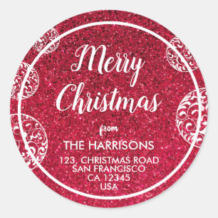 Sticker Rond Parties scintillant rouge Baubles de Noël blanc Ad