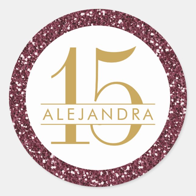 Sticker Rond Parties scintillant rouge Bourgogne Quince Años St (Devant)