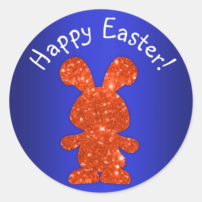 Sticker Rond Parties scintillant Rouge Bunny Joyeux Pâques (Devant)