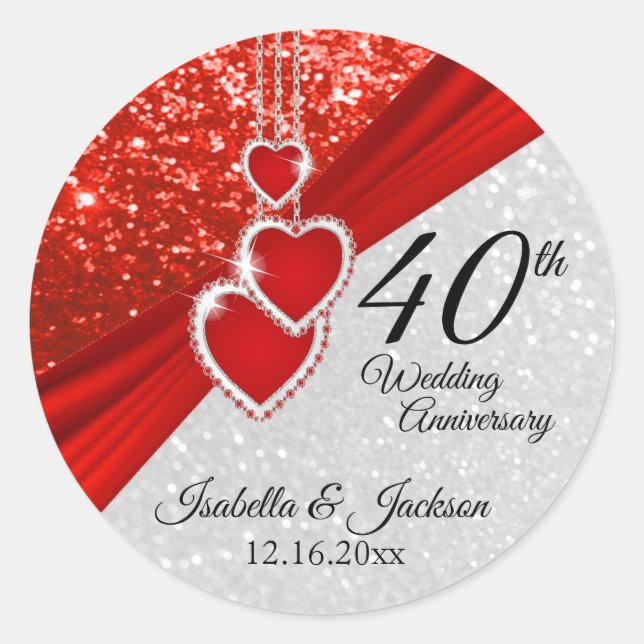 Sticker Rond Parties scintillant rouge et blanche (Devant)