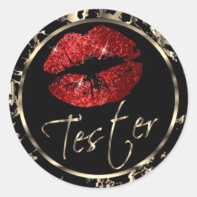 Sticker Rond Parties scintillant rouge lèvres sur marbre noir e (Devant)