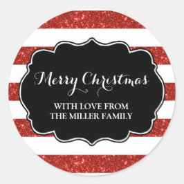 Sticker Rond Parties scintillant rouge rayures Joyeux Noël pers