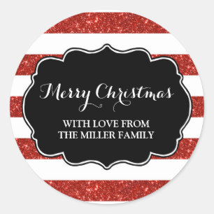 Sticker Rond Parties scintillant rouge rayures Joyeux Noël pers