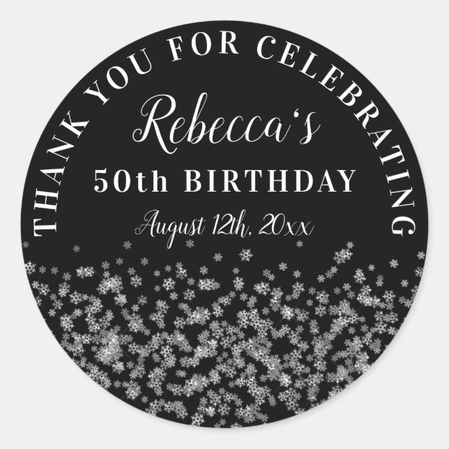 Sticker Rond Parties scintillant Silver Snowflake 50e anniversa (Devant)