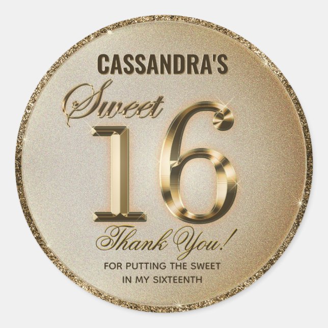 Sticker Rond Parties scintillant sweet sixteen Gold Faux Foil (Devant)