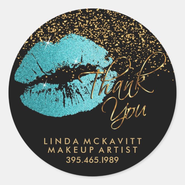 Sticker Rond Parties scintillant turquoise bâton - Merci (Devant)