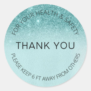 Sticker Rond Parties scintillant Turquoise Bleu Social Distance