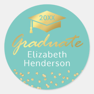 Sticker Rond Parties scintillant turquoise d'or Graduate Gradua