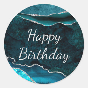 Sticker Rond Parties scintillant turquoise et Argent Marbre Aga