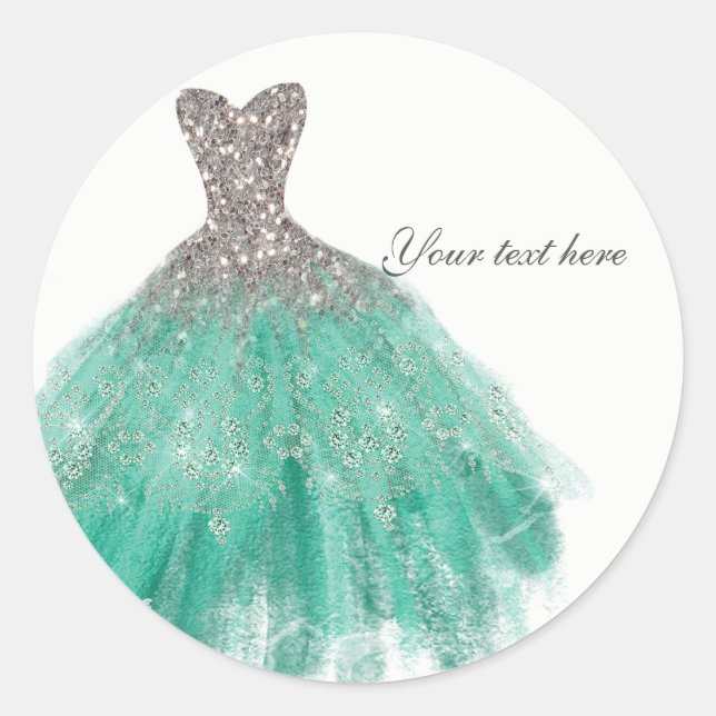 Sticker Rond Parties scintillant turquoise et argentée Glamour  (Devant)