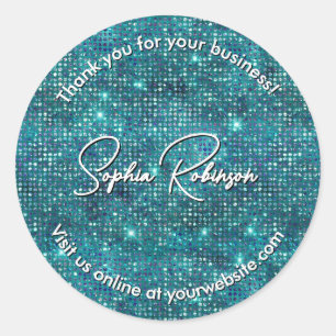 Sticker Rond Parties scintillant Turquoise Faux de luxe et Merc