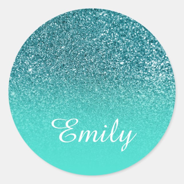 Sticker Rond Parties scintillant Turquoise Faux et dégradé turq (Devant)