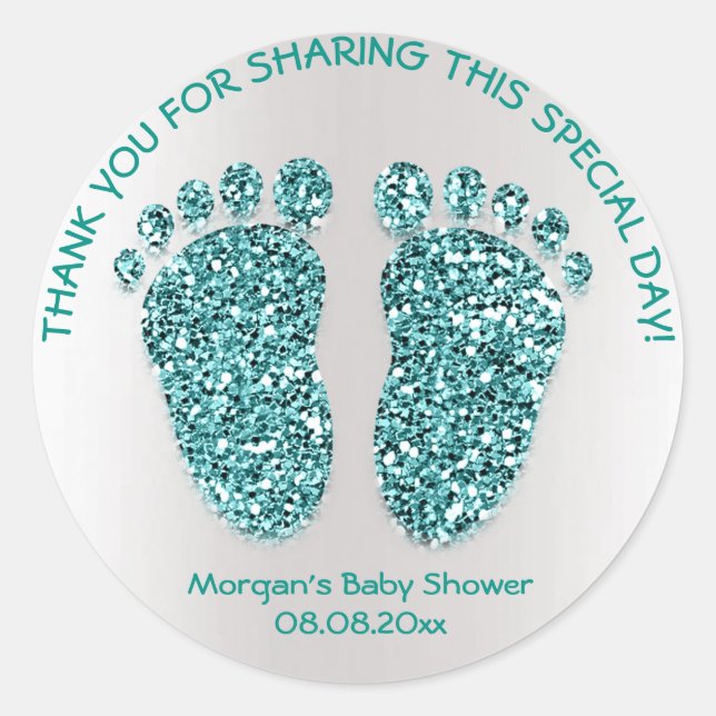 Sticker Rond Parties scintillant turquoise Gree Pieds Baby show (Devant)