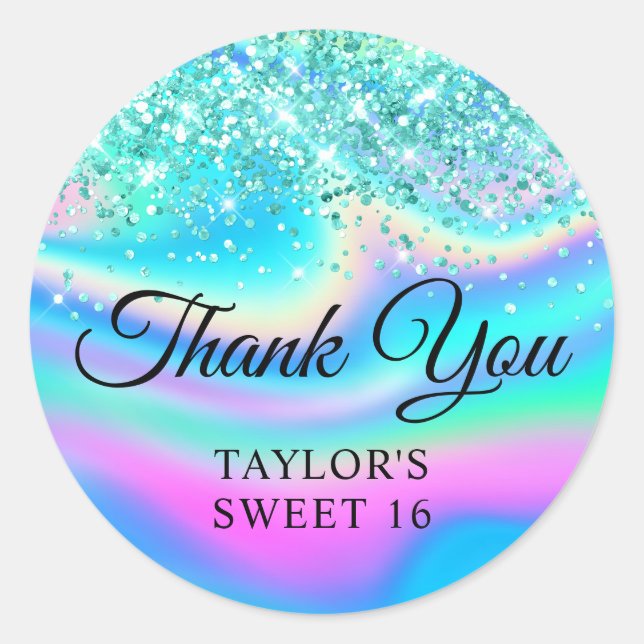 Sticker Rond Parties scintillant turquoise Iridescente Rainbow  (Devant)