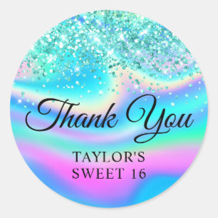 Sticker Rond Parties scintillant turquoise Iridescente Rainbow 