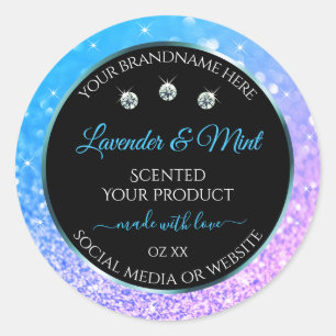 Sticker Rond Parties scintillant turquoise violet noir Étiquett