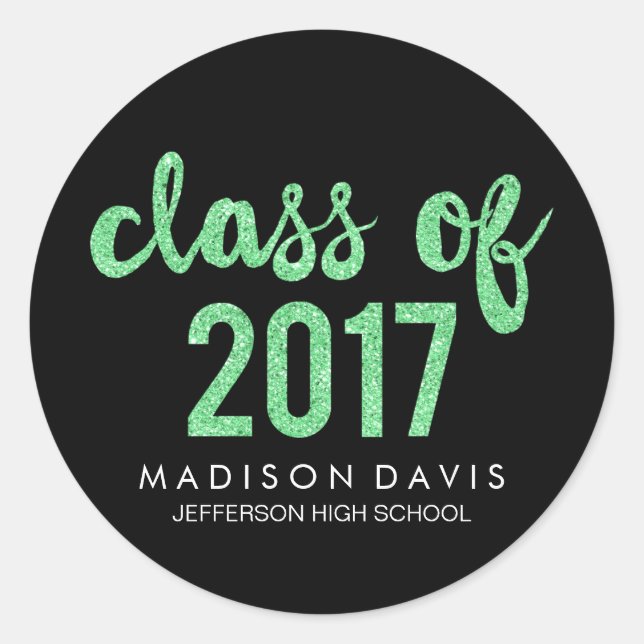 Sticker Rond Parties scintillant verte chic | Classe de Graduat (Devant)