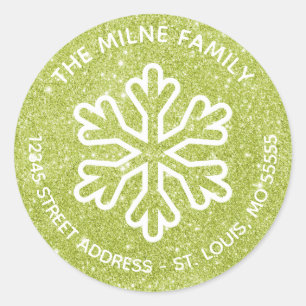 Sticker Rond Parties scintillant verte Flocon de neige - Circle