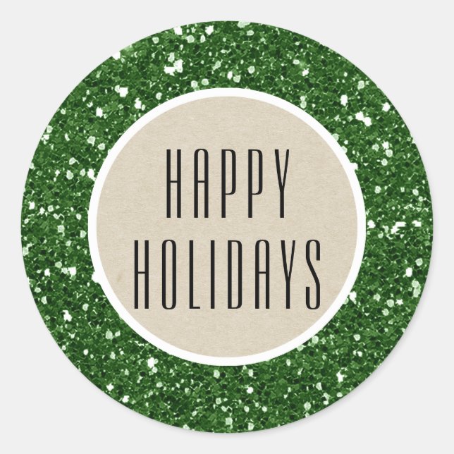Sticker Rond Parties scintillant Verte & Rustique Kraft Holiday (Devant)